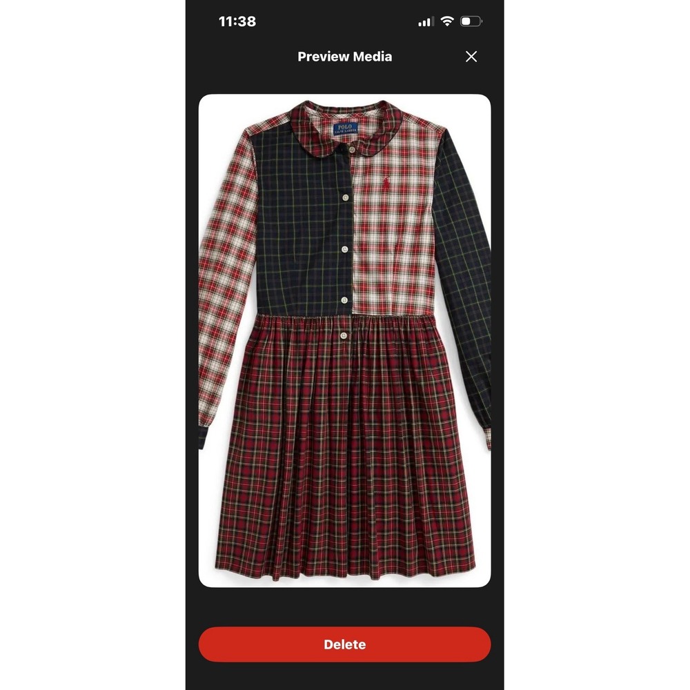 Polo Ralph Lauren Plaid Cotton Poplin Shirt Dress Size 12